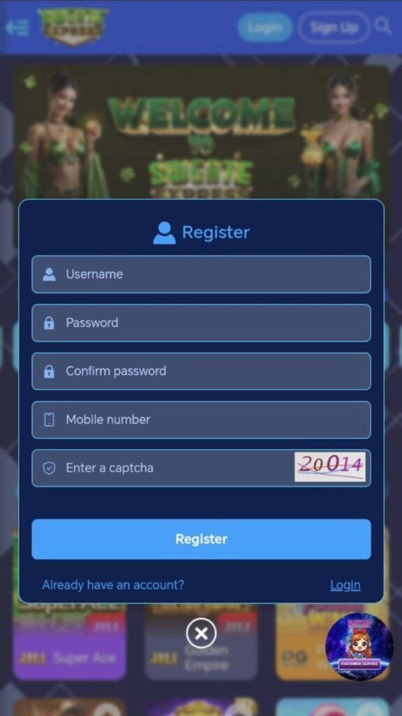 Swerte Express Casino Registration Form